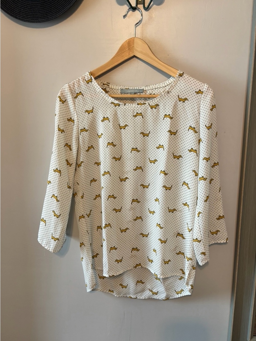Sweet Rain Cream Blouse with Mustard Dachshund Print